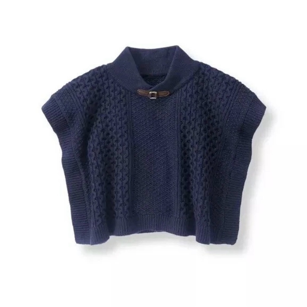Janie and Jack Navy Poncho Textured Sweater Cape Girls 3